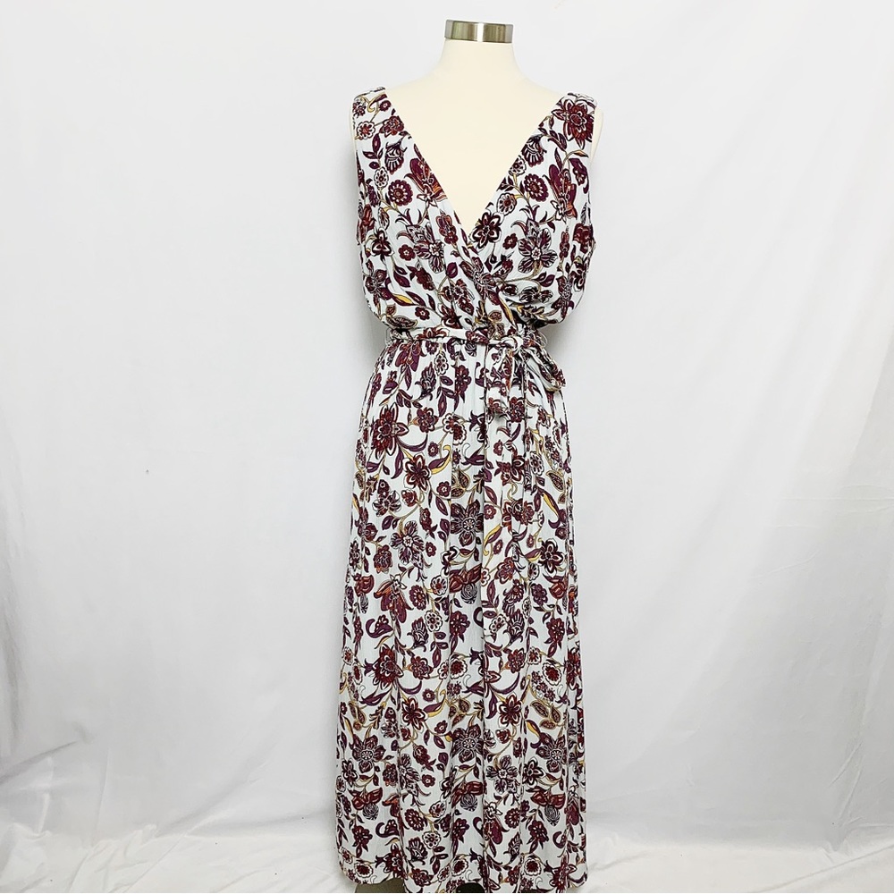 LOFT Size Medium V-neckline Floral Print Tie Waist Long Maxi Dress